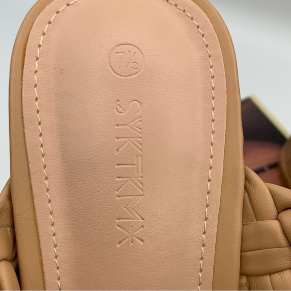 BRAIDED Slip on Sandal Size 7.5 Tan Vegan Leather Block Heel‎ Open Toe Neutral - Picture 12 of 14